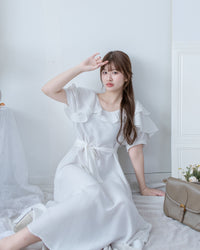 Ruffle Square Dress 荷葉方領隨性口袋修腰連衣裙/ DS1096