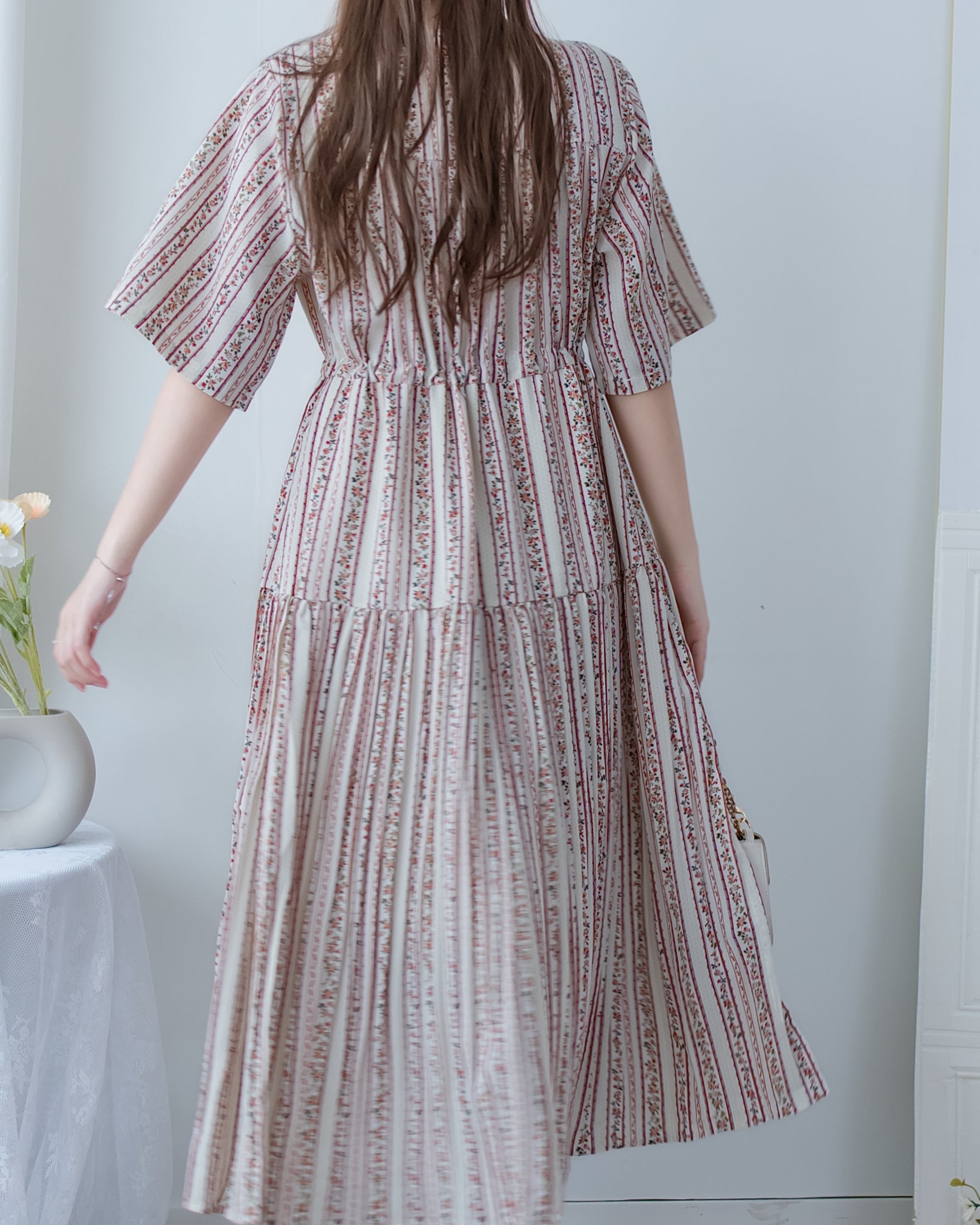 French Patterned Dress
 法式防皺直條紋印花連身裙/ DS1093