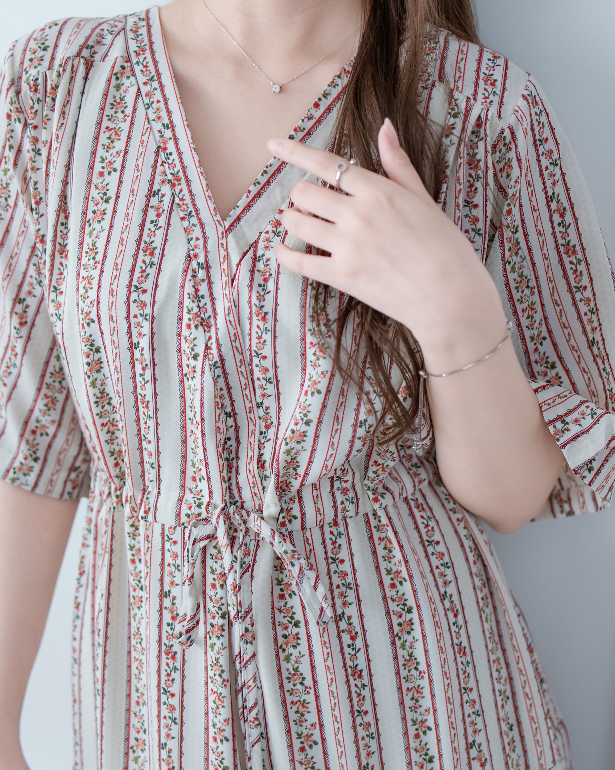 French Patterned Dress
 法式防皺直條紋印花連身裙/ DS1093