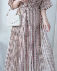 French Patterned Dress
 法式防皺直條紋印花連身裙/ DS1093