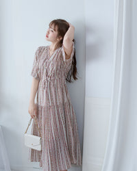 French Patterned Dress
 法式防皺直條紋印花連身裙/ DS1093