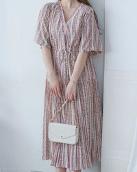 French Patterned Dress
 法式防皺直條紋印花連身裙/ DS1093