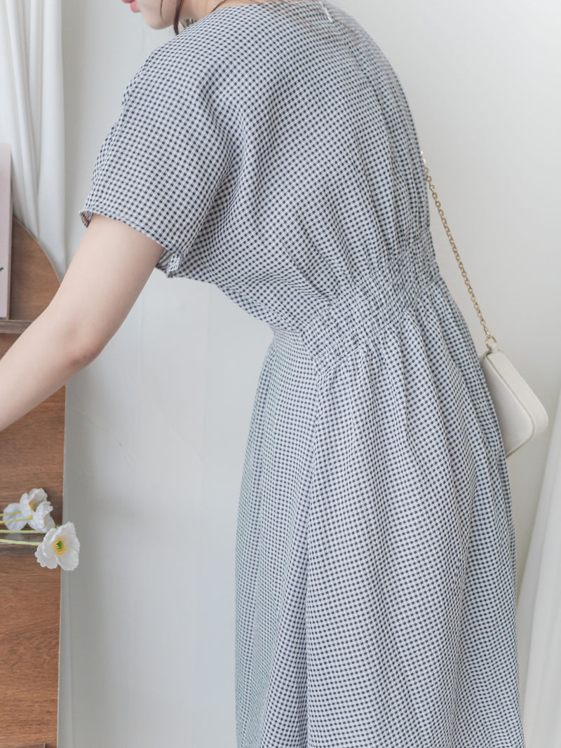 Daily Audrey Dress 輕優雅低調小格子後橡筋連身裙 / DS9951 (Black Sold out)