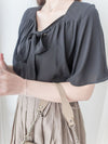 Square Ribbon 雪紡方領絲帶傘袖, Blouse/ BU8964