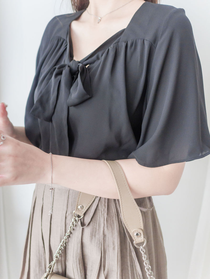Square Ribbon 雪紡方領絲帶傘袖, Blouse/ BU8964