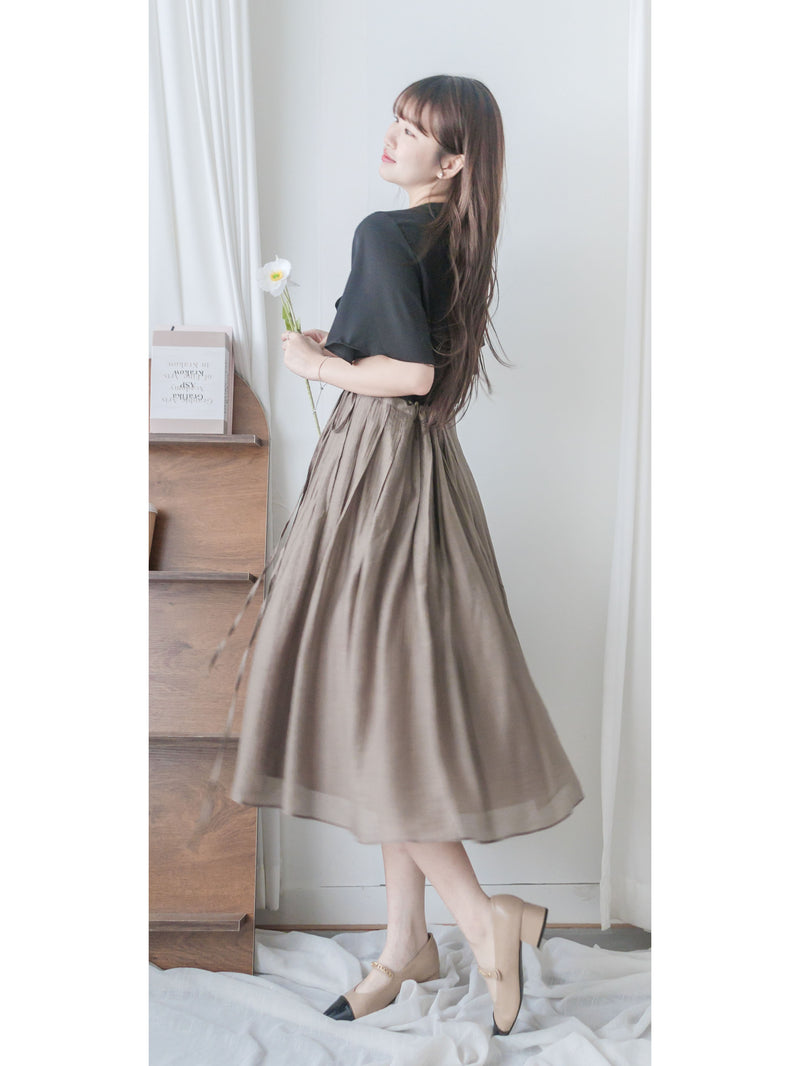 Square Ribbon 雪紡方領絲帶傘袖, Blouse/ BU8964