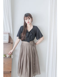 Square Ribbon 雪紡方領絲帶傘袖, Blouse/ BU8964
