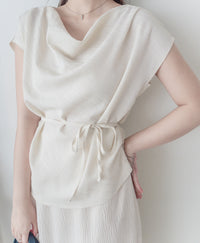 Beige Belt Blouse 高質感素色設計腰帶上衣 / TP9165