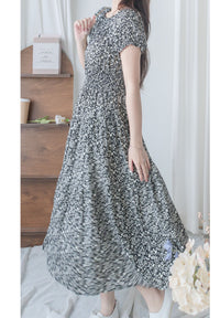 Shadow Floral Dress 黑白影子印花修腰連身裙/ DS9953
