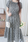 Shadow Floral Dress 黑白影子印花修腰連身裙/ DS9953