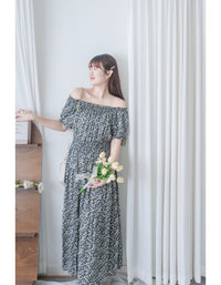 Shadow Floral Dress 黑白影子印花修腰連身裙/ DS9953