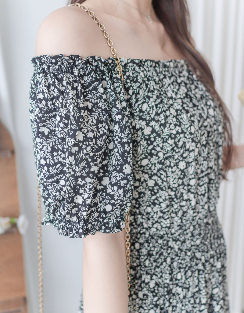 Shadow Floral Dress 黑白影子印花修腰連身裙/ DS9953