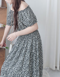 Shadow Floral Dress 黑白影子印花修腰連身裙/ DS9953
