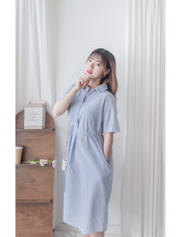 [限量現貨回歸]   French Blue Shirt Dress  法式藍白直條紋口袋連身裙/ DS9955
