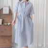 [限量現貨回歸]   French Blue Shirt Dress  法式藍白直條紋口袋連身裙/ DS9955