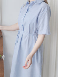 [限量現貨回歸]   French Blue Shirt Dress  法式藍白直條紋口袋連身裙/ DS9955