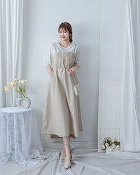Spliced Beige Dress 拼接立體層次彈性修腰連身裙/ DS1097(pre-order)