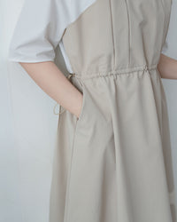 Spliced Beige Dress 拼接立體層次彈性修腰連身裙/ DS1097(pre-order)