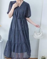 Glass Floral Dress 琉璃光感精緻小碎花連身裙/ DS1099