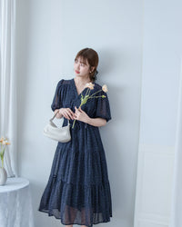 Glass Floral Dress 琉璃光感精緻小碎花連身裙/ DS1099