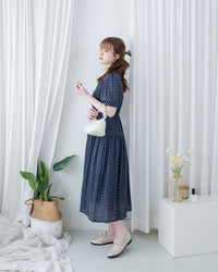 Square Palette Dress 幾何圖案珍珠後扣層次連身裙/ DS1104