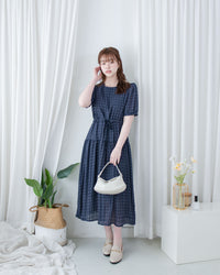 Square Palette Dress 幾何圖案珍珠後扣層次連身裙/ DS1104