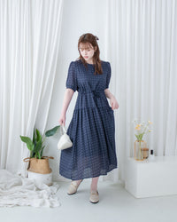 Square Palette Dress 幾何圖案珍珠後扣層次連身裙/ DS1104
