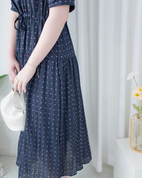 Square Palette Dress 幾何圖案珍珠後扣層次連身裙/ DS1104