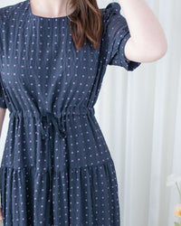 Square Palette Dress 幾何圖案珍珠後扣層次連身裙/ DS1104