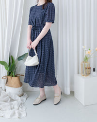 Square Palette Dress 幾何圖案珍珠後扣層次連身裙/ DS1104