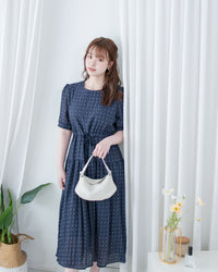 Square Palette Dress 幾何圖案珍珠後扣層次連身裙/ DS1104