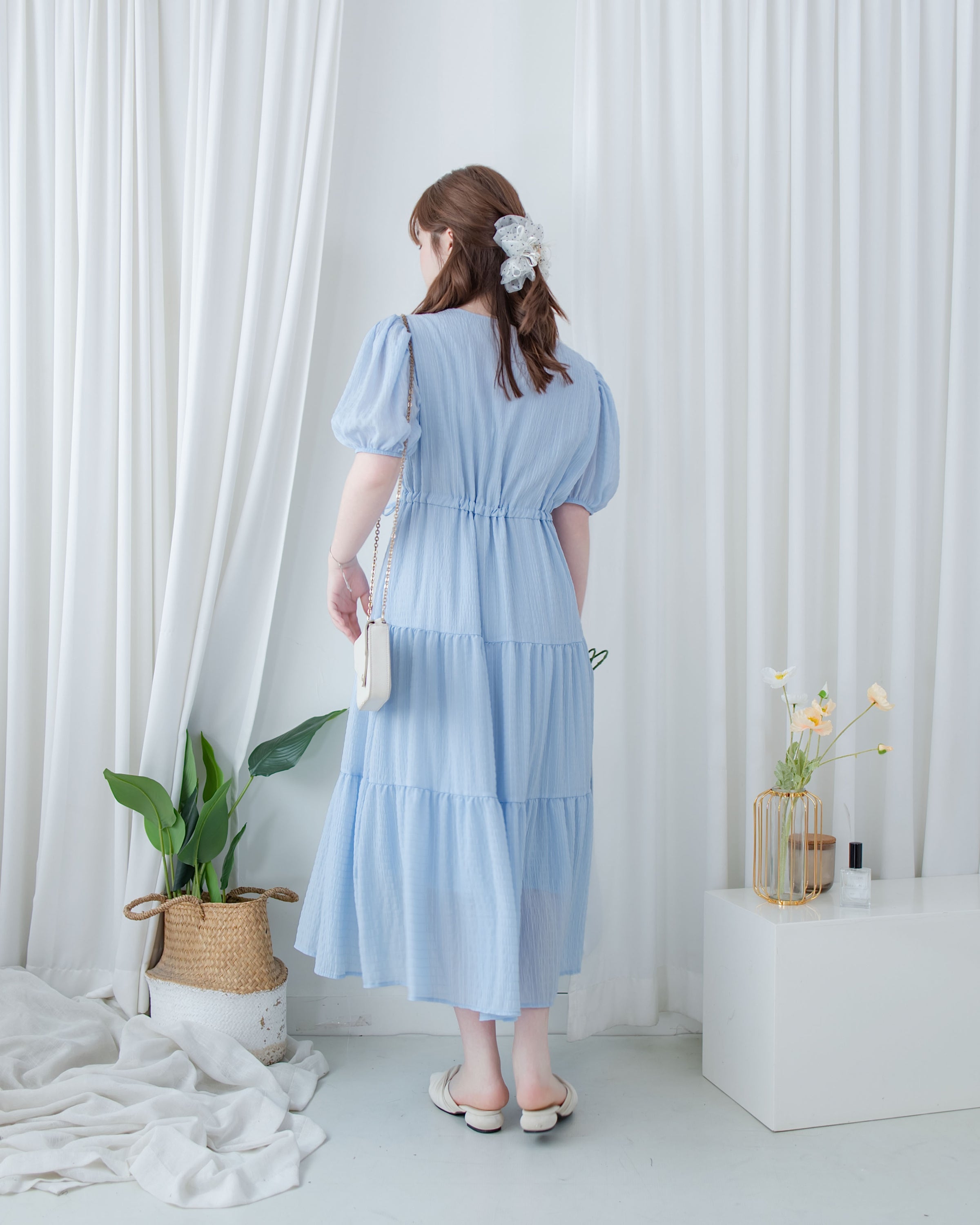 [ 限時重開訂購🕣 ] Secret Check Dress 質感暗格疊領側修腰連身裙 / DS1103