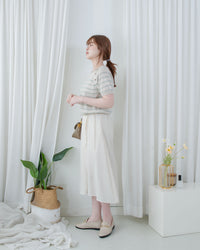 Ribbon Knot Pleated Skirt 側蝴蝶結顯瘦褶疊流線質感傘裙/ SK8939