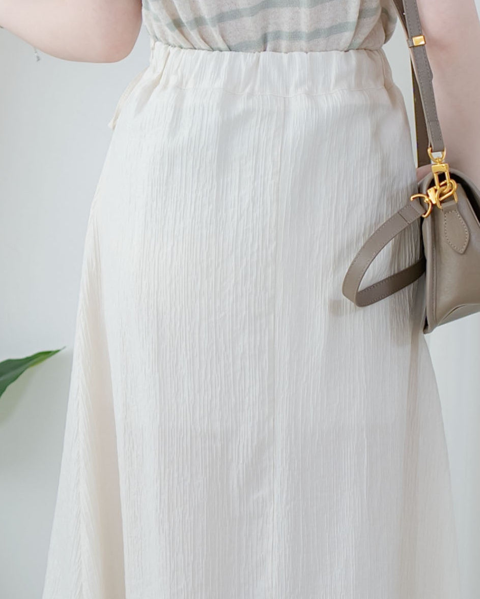 Ribbon Knot Pleated Skirt 側蝴蝶結顯瘦褶疊流線質感傘裙/ SK8939