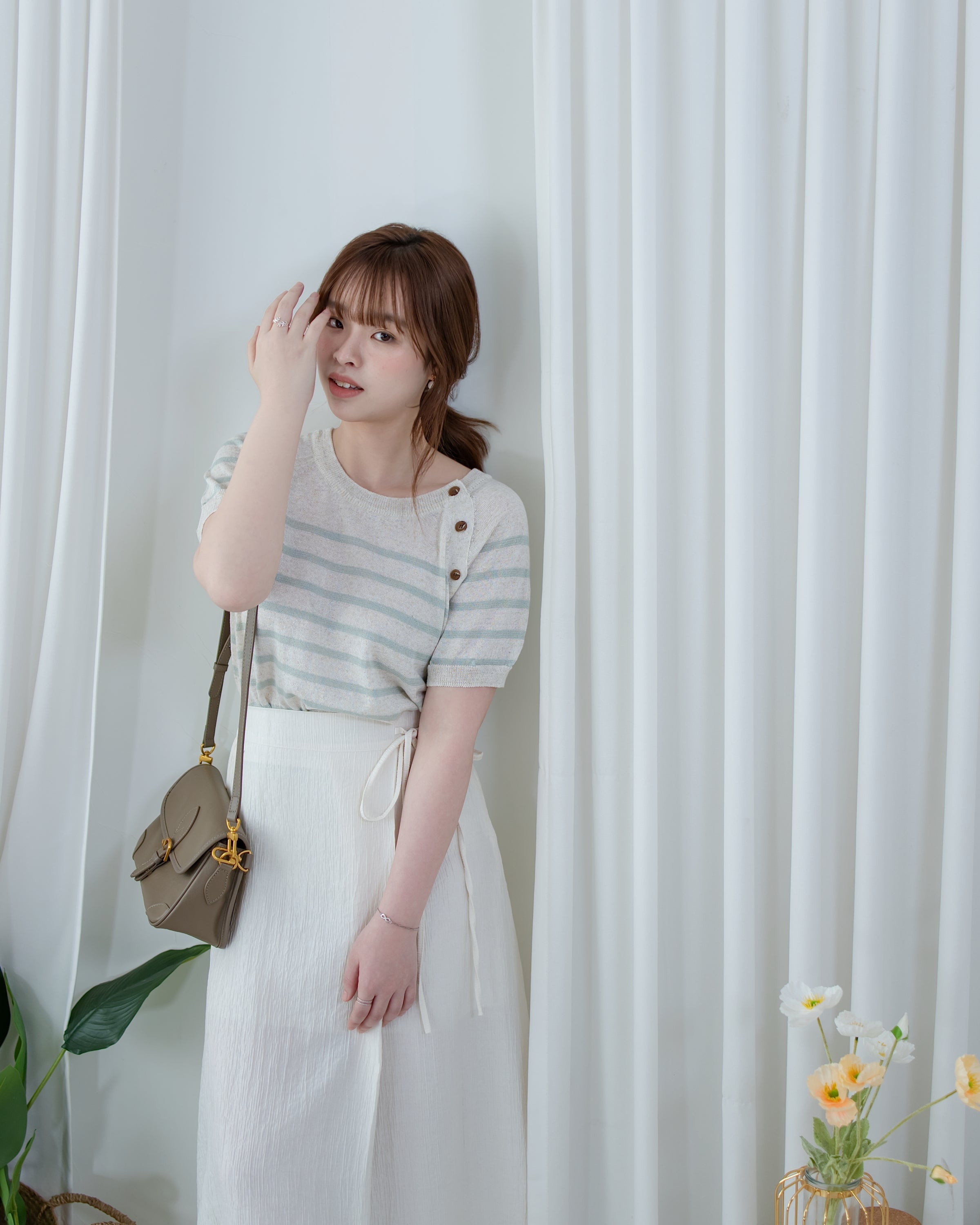 Nautical Knit Top 夏日側鈕扣裝飾條紋線衫/ TP9218