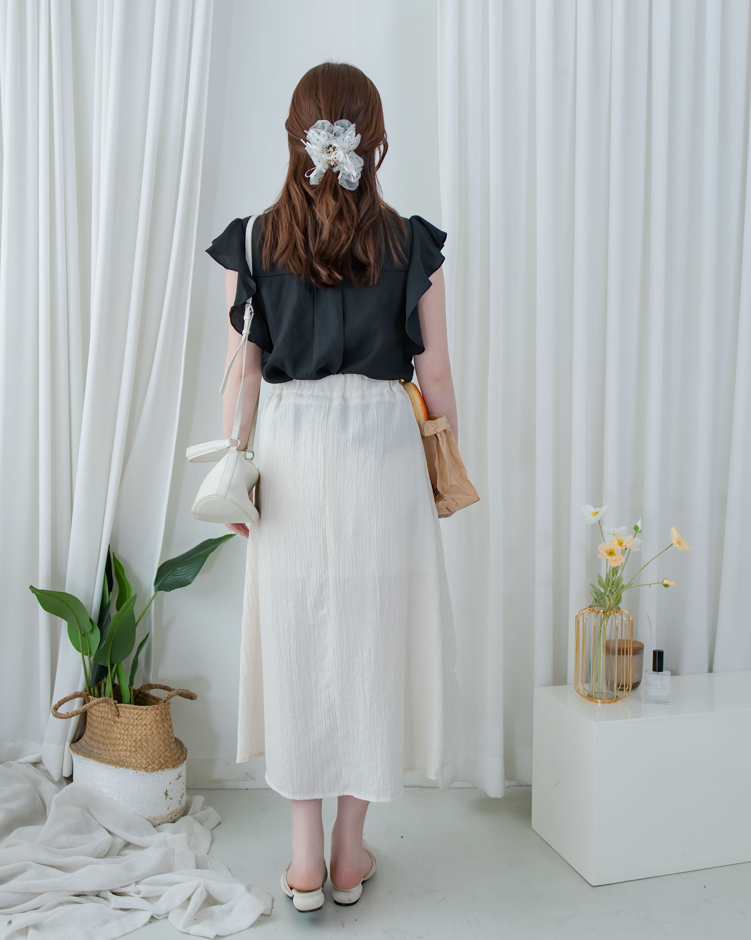 Ribbon Knot Pleated Skirt 側蝴蝶結顯瘦褶疊流線質感傘裙/ SK8939