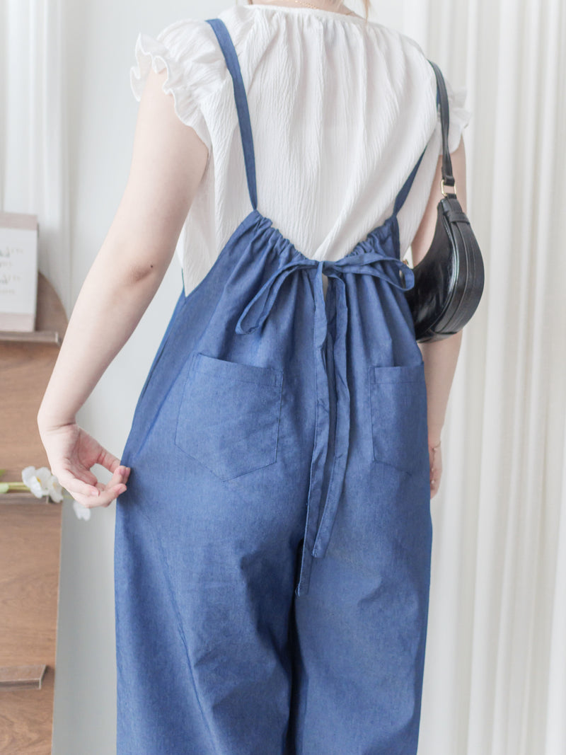Denim Jumpsuit 肩帶可調顯瘦簡約牛仔色連身褲/ PT8463