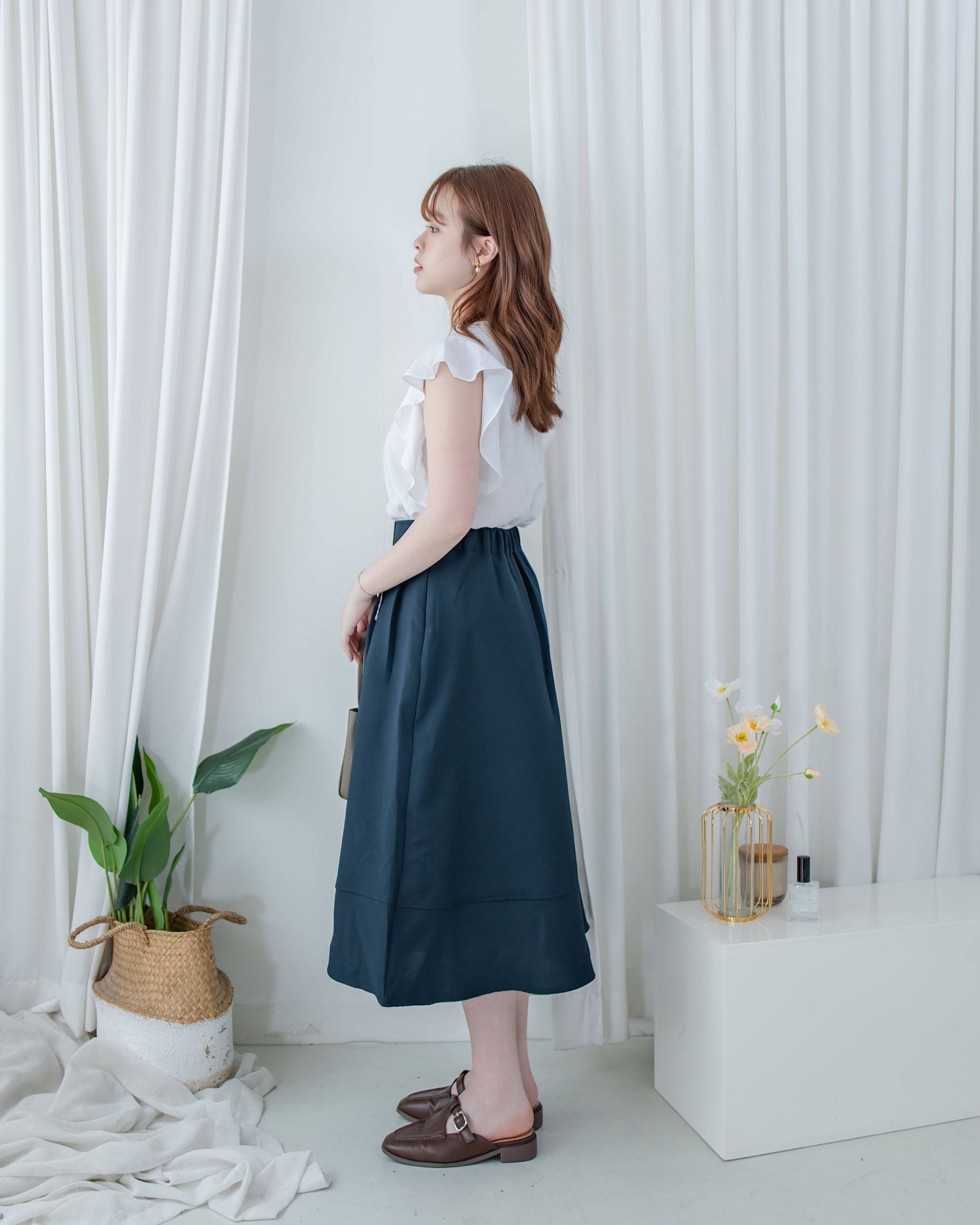 （夾位裡布設計) Ruffle Sleeve Blouse  荷葉手袖修飾手臂質感上衣/ TP9221