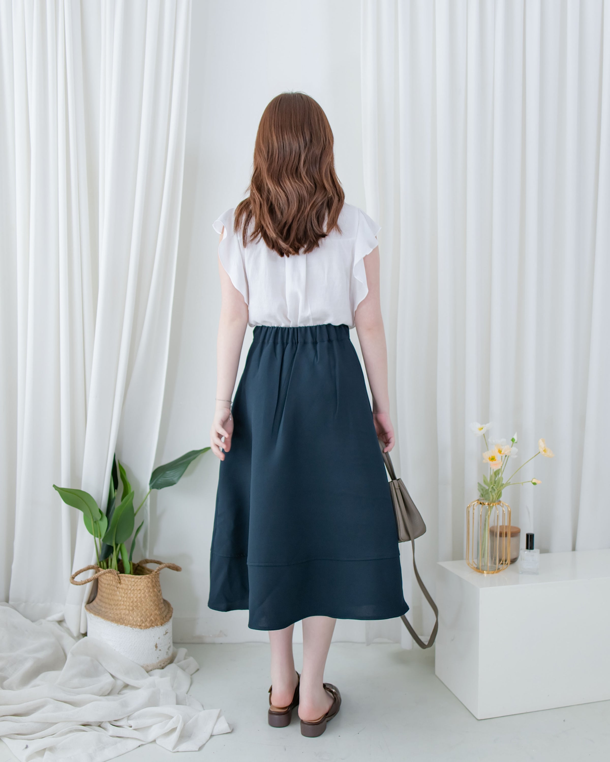 （夾位裡布設計) Ruffle Sleeve Blouse  荷葉手袖修飾手臂質感上衣/ TP9221