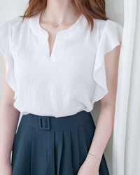 （夾位裡布設計) Ruffle Sleeve Blouse  荷葉手袖修飾手臂質感上衣/ TP9221