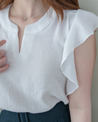 （夾位裡布設計) Ruffle Sleeve Blouse  荷葉手袖修飾手臂質感上衣/ TP9221