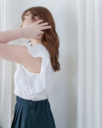 （夾位裡布設計) Ruffle Sleeve Blouse  荷葉手袖修飾手臂質感上衣/ TP9221