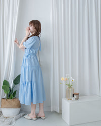 【現貨限量回歸 Black 】 Square Collar Back-Tie Dress 質感壓紋方領層次綁帶連身裙/ DS1112
