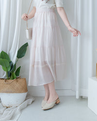 【現貨限量回歸 】Sakura Lace Skirt 櫻花粉通花層次質感傘裙/ SK8938