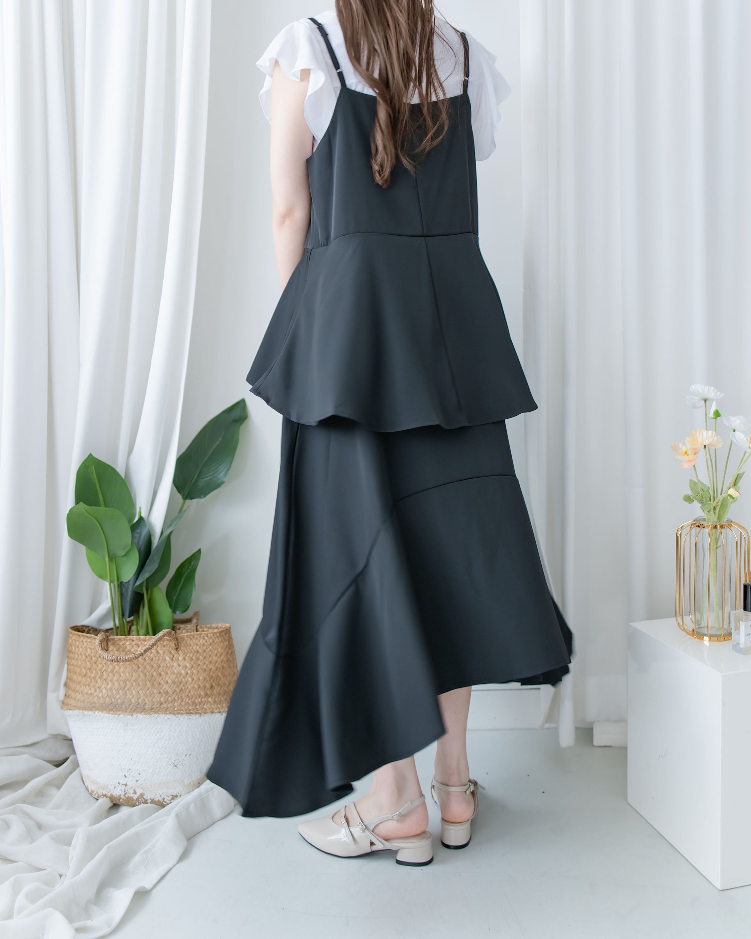 Chiffon Flowing Dress 飄逸雪紡層次綁帶連衣裙/ DS1113 (Black sold out)
