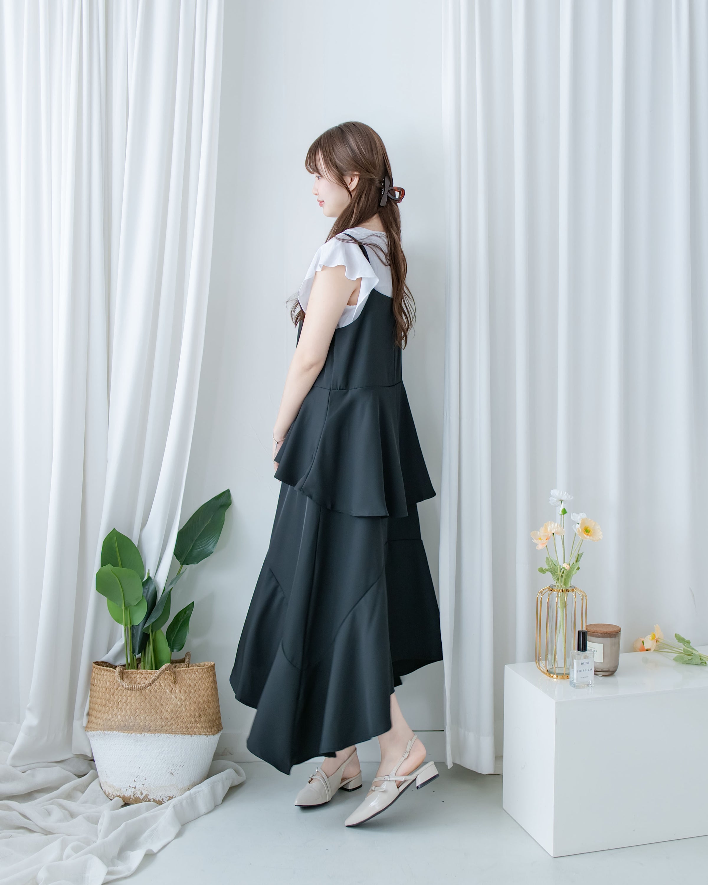 Chiffon Flowing Dress 飄逸雪紡層次綁帶連衣裙/ DS1113 (Black sold out)