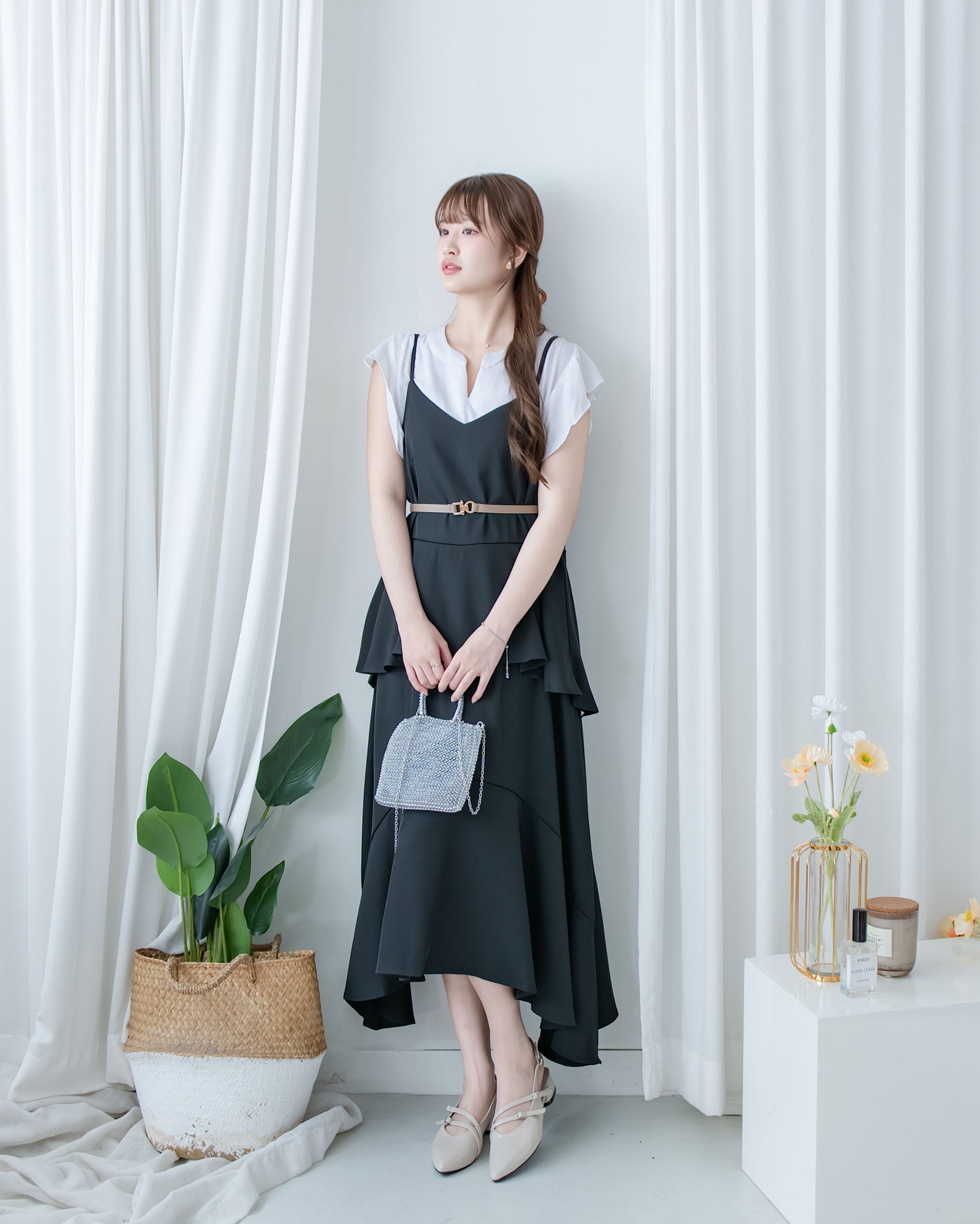 Chiffon Flowing Dress 飄逸雪紡層次綁帶連衣裙/ DS1113 (Black sold out)