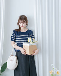 Nautical Knit Top 夏日側鈕扣裝飾條紋線衫/ TP9218