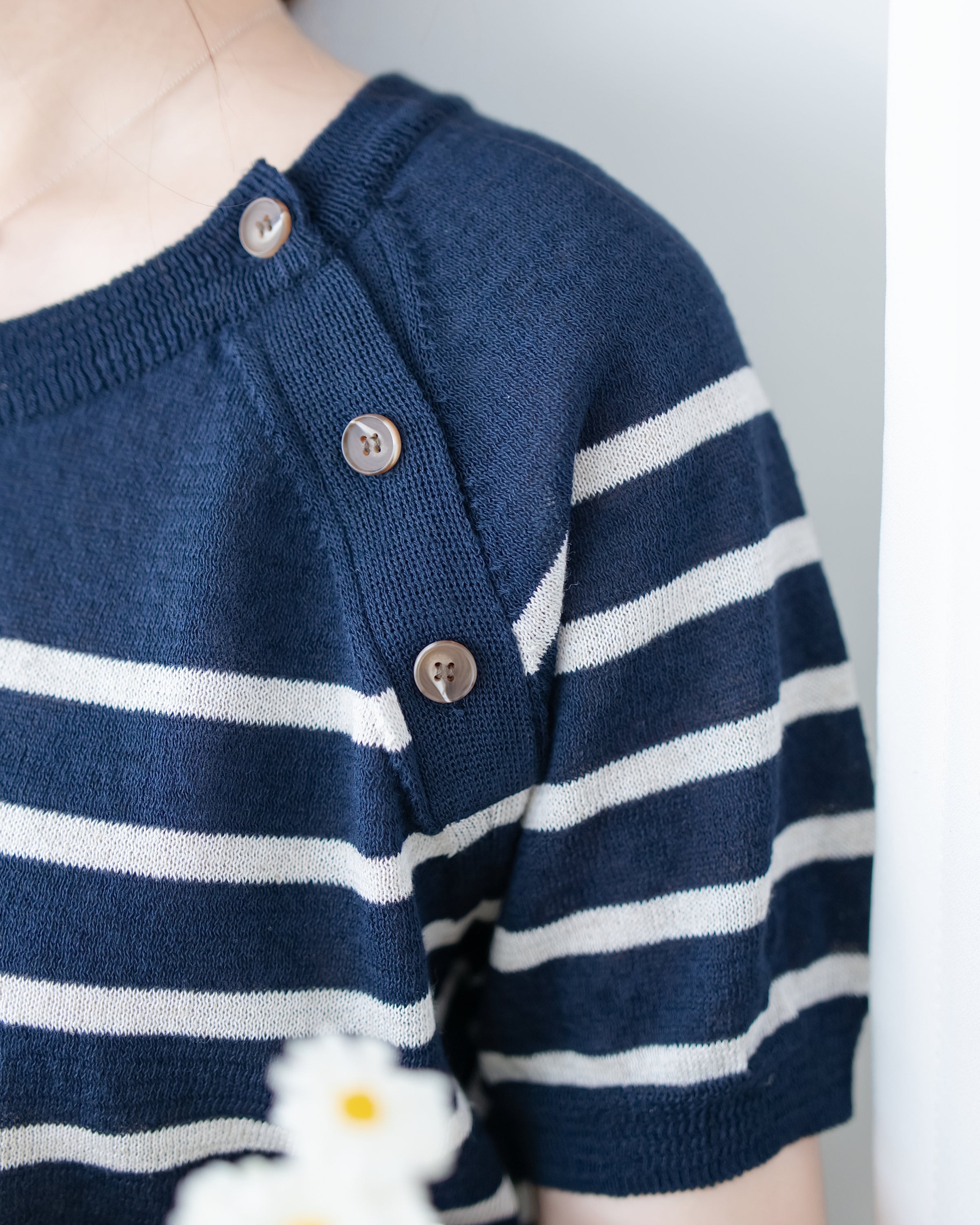 Nautical Knit Top 夏日側鈕扣裝飾條紋線衫/ TP9218