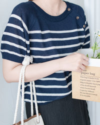 Nautical Knit Top 夏日側鈕扣裝飾條紋線衫/ TP9218